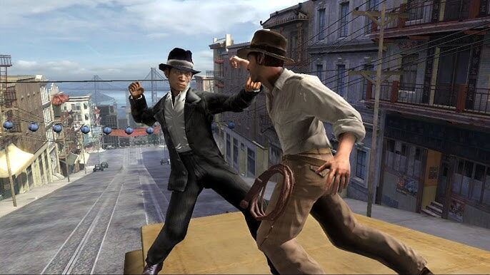Indiana Jones gameplay mostrando o uso do chicote