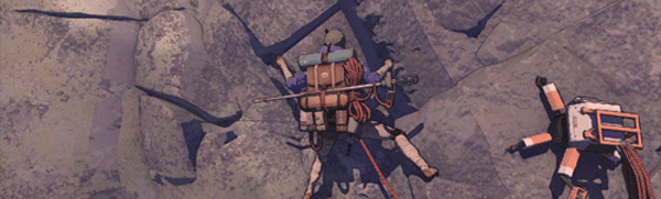 Imagem do jogo Cairn mostrando um desafiante ponto de escalada
